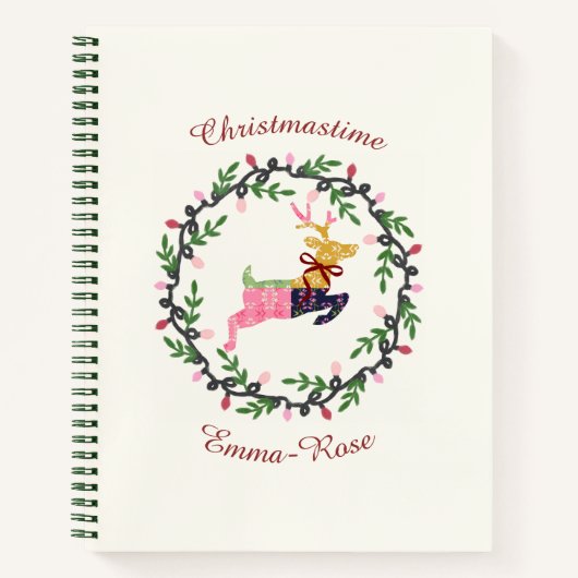 Merry Christmas Deer with Wreath Customize Notitieboek (Voorkant)
