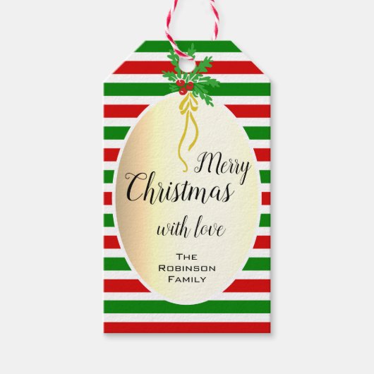 Merry Christmas Design Gold met Mistletoe Cadeaulabel (Voorkant)