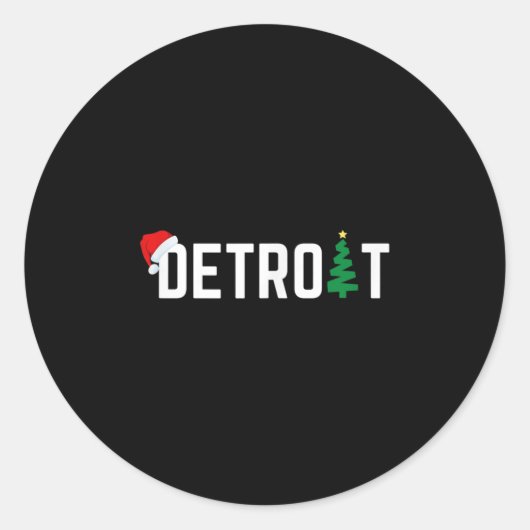 Merry Christmas Detroit Happy Holidays Michigan Sa Ronde Sticker (Voorkant)