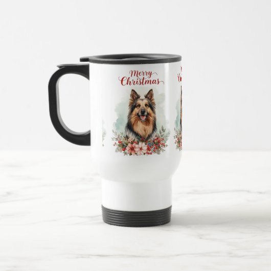 Merry Christmas Dog Cozy Holiday Travel Mug (Gauche)