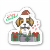 Merry Christmas Dog met harten Sticker (Voorkant)