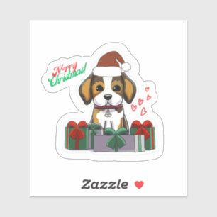 Merry Christmas Dog met harten Sticker