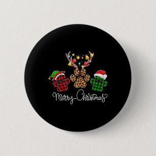 Merry Christmas Dog Paws Lights Buffel Plaid en Ronde Button 5,7 Cm