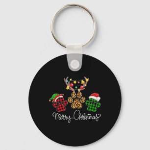 Merry Christmas Dog Paws Lights Buffel Plaid en Sleutelhanger
