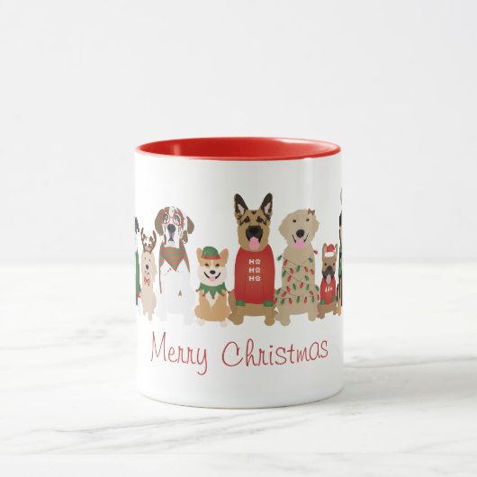 Merry Christmas Dogs Red Green Mok (Midden)