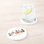 Merry Christmas Dogs Red Green Zandsteen Onderzetter (Zijkant)