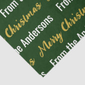 Merry Christmas Donkergroen Wit Goud Script Naam Tissuepapier (Detail)
