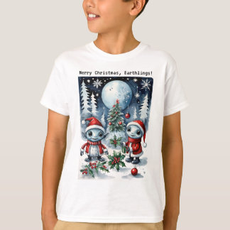 Merry Christmas Eathlings Cute Santa Aliens T-shirt