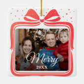 Merry Christmas Elegant Bow Present Photo Collage Keramisch Ornament (Achterkant)