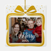Merry Christmas Elegant Bow Present Photo Collage Keramisch Ornament (Achterkant)