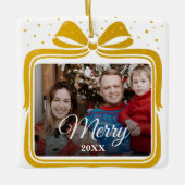 Merry Christmas Elegant Bow Present Photo Collage Keramisch Ornament (Voorkant)