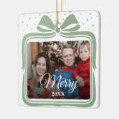  Merry Christmas Elegant Bow Present Photo Collage Keramisch Ornament (Links)