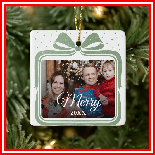  Merry Christmas Elegant Bow Present Photo Collage Keramisch Ornament