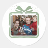  Merry Christmas Elegant Bow Present Photo Collage Ronde Sticker (Voorkant)