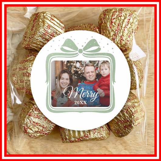  Merry Christmas Elegant Bow Present Photo Collage Ronde Sticker