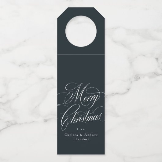 Merry Christmas elegant navy blue holiday Flessenhanger (Voorkant)