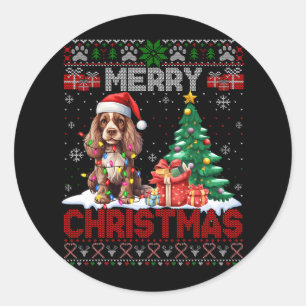 Merry Christmas Er Spaniel Hondenliefhebbers Ugly  Ronde Sticker