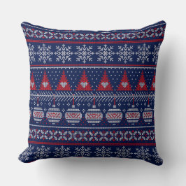 Merry Christmas Fairisle breipatroon rood blauw Kussen