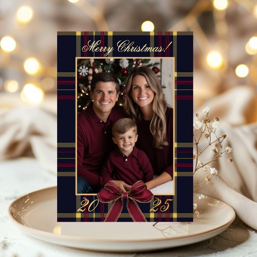 Merry Christmas family Photo Plaid Christmas Folie Uitnodiging