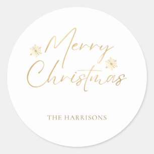 Merry Christmas Faux Gouden Folie Wit Casual Scrip Ronde Sticker