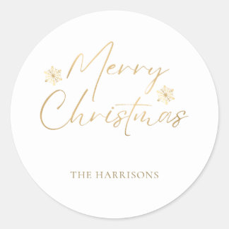 Merry Christmas Faux Gouden Folie Wit Casual Scrip Ronde Sticker