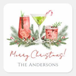 Merry Christmas Festive Cocktails Holiday Vierkante Sticker