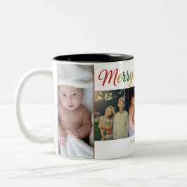 Merry Christmas Five Photo Mug – Custom Holiday Tweekleurige Koffiemok