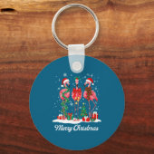 Merry Christmas Flamingo Santa Hat Christmas Light Sleutelhanger (Voorkant)