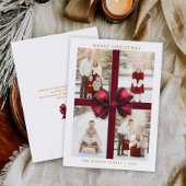 Merry Christmas Four Photo Card with Red Ribbon Kaart