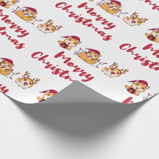 Merry Christmas Fun Guinea Pigs Red Hats Holiday Cadeaupapier (Hoek)