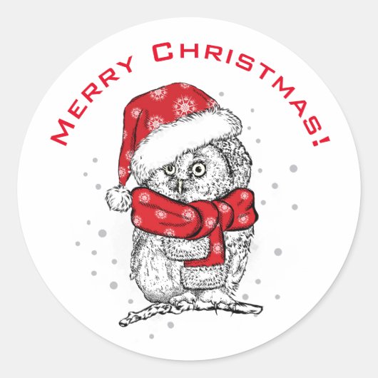 MERRY CHRISTMAS FUN OWL Classic Round Sticker (Voorkant)