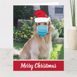 Merry Christmas Funny Dog in Face Mask Kaart