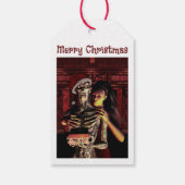 Merry Christmas. Funny skeleton with woman Cadeaulabel (Achterkant)