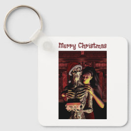 Merry Christmas. Funny skeleton with woman Sleutelhanger