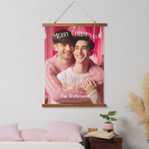 Merry Christmas Gay Retro Roze   Aangepaste foto Hangend Wandkleed