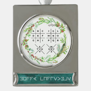 "Merry Christmas" gecodeerd met de Pigpen Cypher Verzilverd Banner Ornament