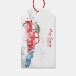Merry Christmas Gift label met  Red Truck Cadeaulabel