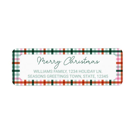 Merry Christmas Gingham Retouradres Etiket (Voorkant)