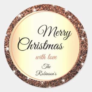 Merry Christmas Glitter Sparkle Stars Trendy Glam Ronde Sticker