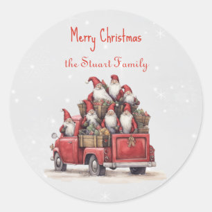 Merry Christmas Gnomes Rode  Truck Custom Ronde Sticker