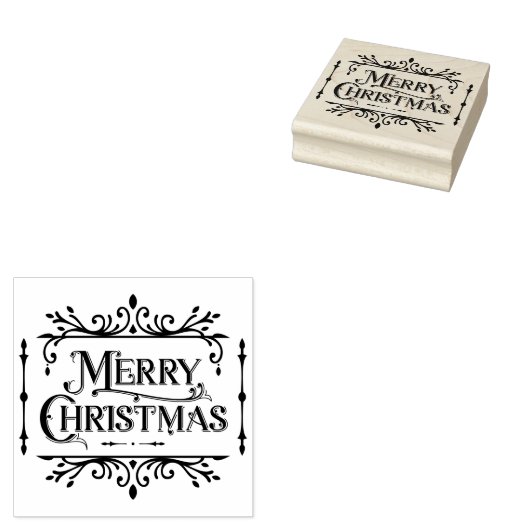 Merry Christmas Gold Classic Rubberstempel (Gestempeld)
