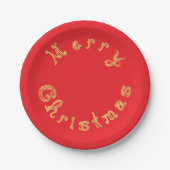 Merry Christmas Gold Fabric Font Rood Papieren Bordje (Voorkant)