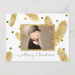 Merry Christmas Gold Glitter Script Foto Briefkaar Feestdagenkaart