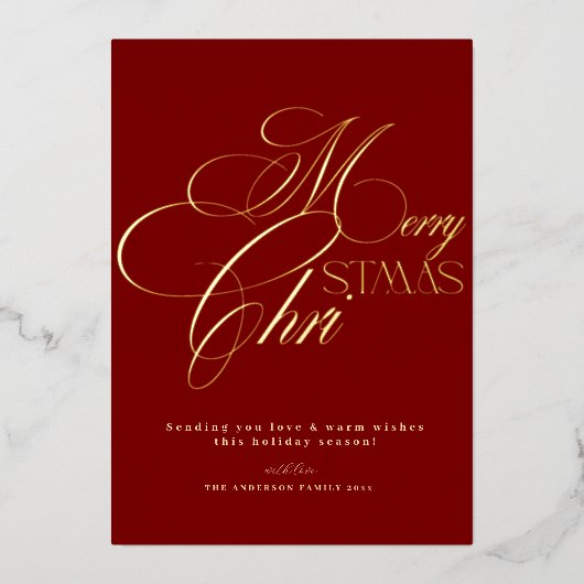 Merry Christmas Gold Script Red Minimal Holiday  Folie Uitnodiging (Voorkant)