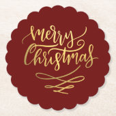 Merry Christmas Gold Script Typografie Kartonnen Onderzetters (Voorkant)