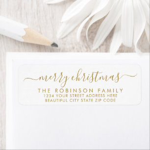 Merry Christmas Gold White Script Retouradres Etiket