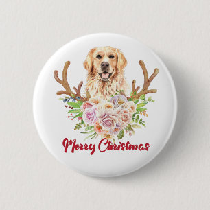 Merry Christmas Golden Retriever Hond Huisdier Ronde Button 5,7 Cm