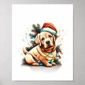 Merry Christmas Golden Retriever Puppy Poster (Voorkant)
