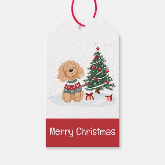 Merry Christmas Goldendoodle Dog Cadeaulabel (Voorkant)