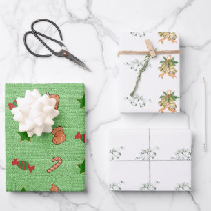 Merry Christmas Green Bells Schattige Snoep Sokken Inpakpapier Vel